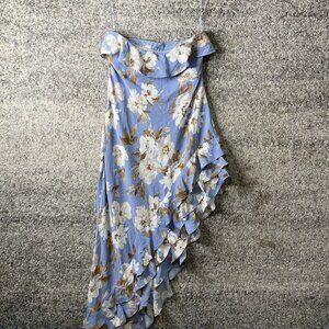 Abercrombie & Fitch Ruffle Asymmetrical Maxi‎ Dress Large Petite Blue Floral